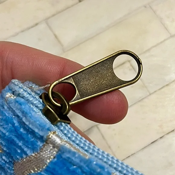 Blue and Gold Geometric Textured Fabric Clutch Pouch - Picture 4 of 8